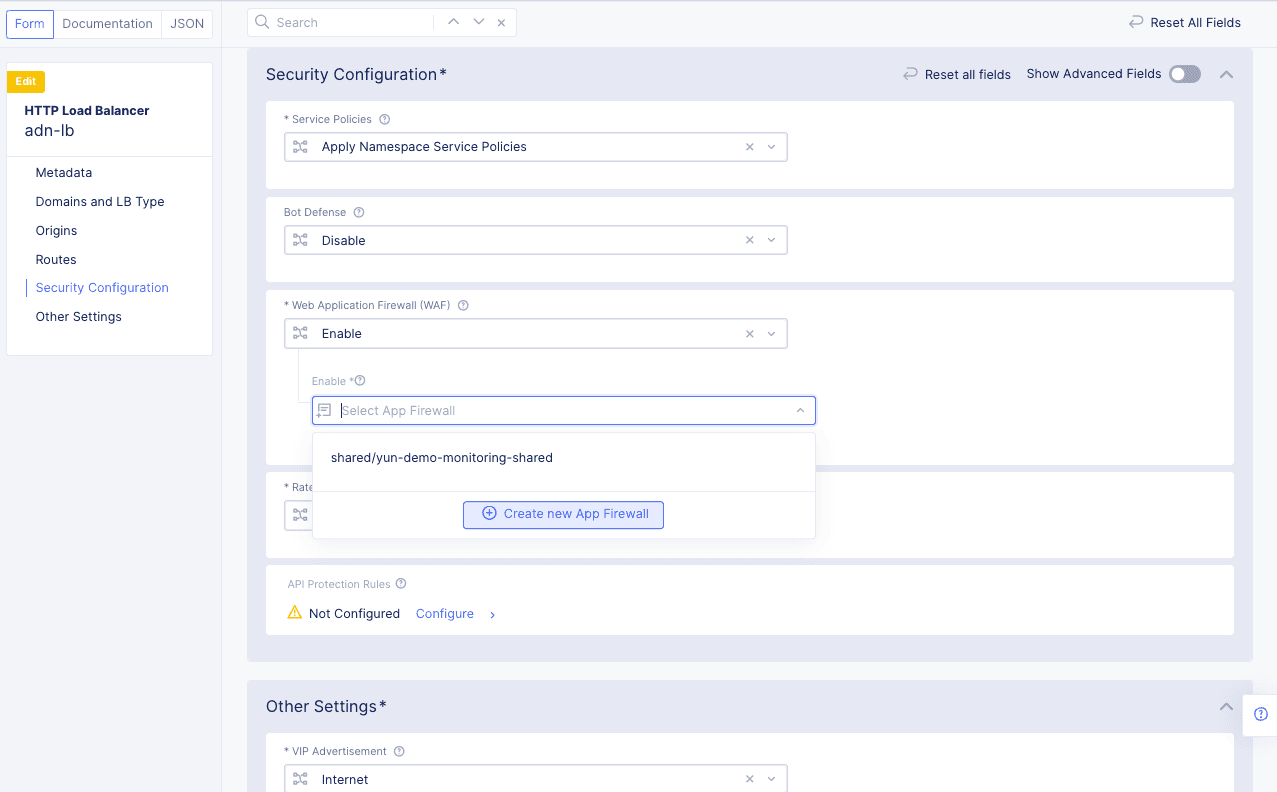 Figure: Create New Web Application Firewall