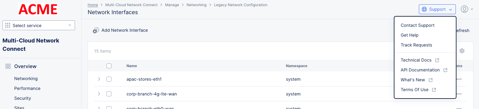 Figure: Support Menu