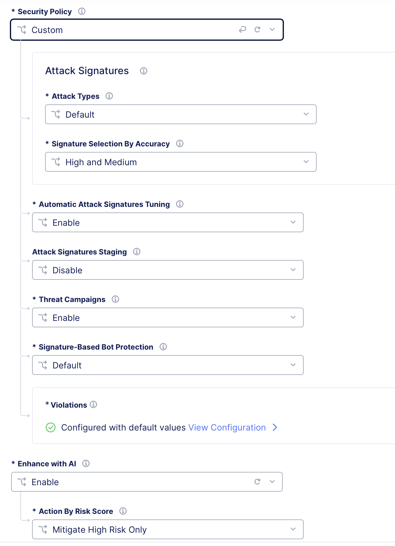 Figure: Custom Security Policy- Enhance with AI