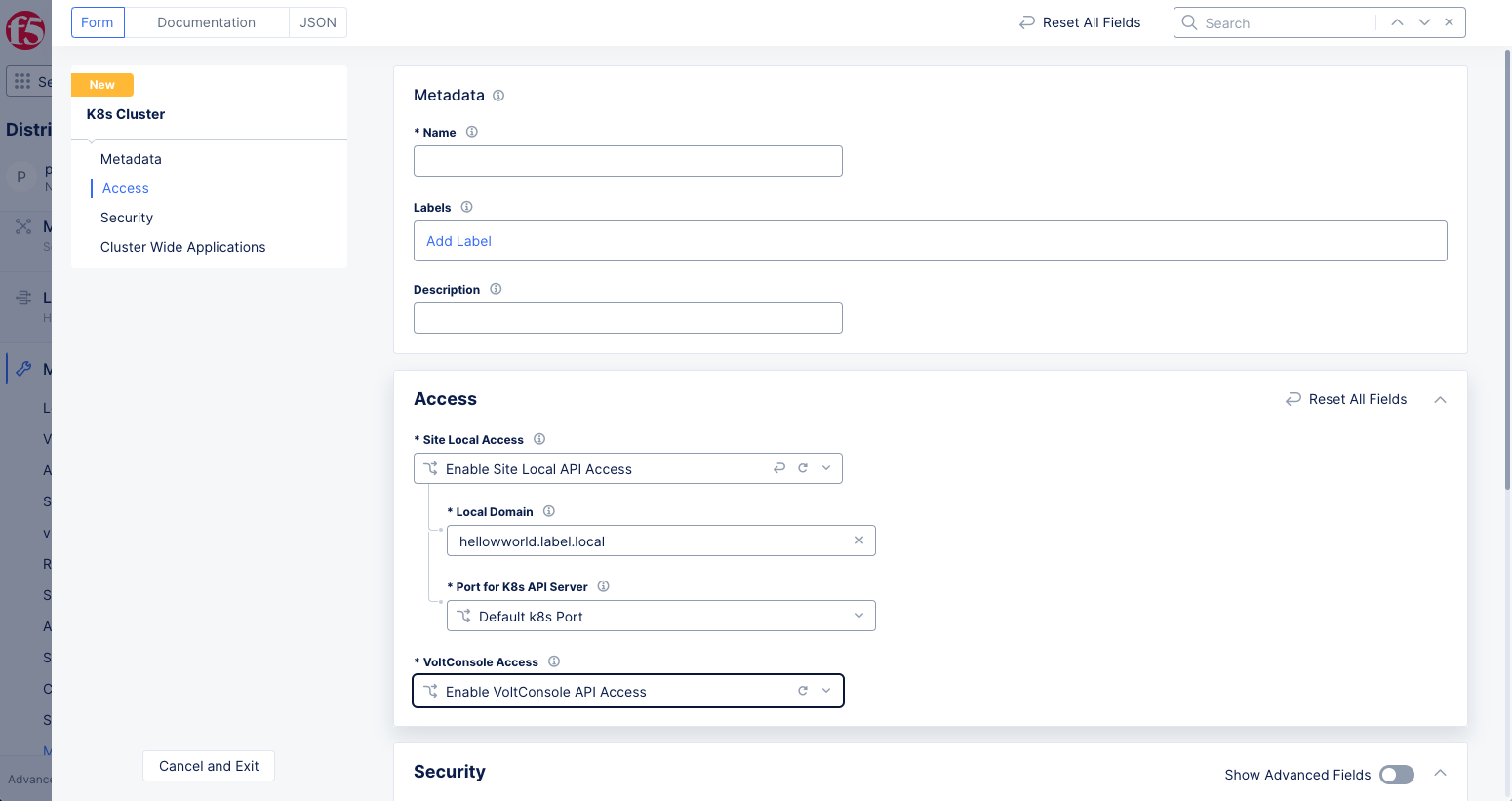 Figure: Enable Local K8s and Console Access